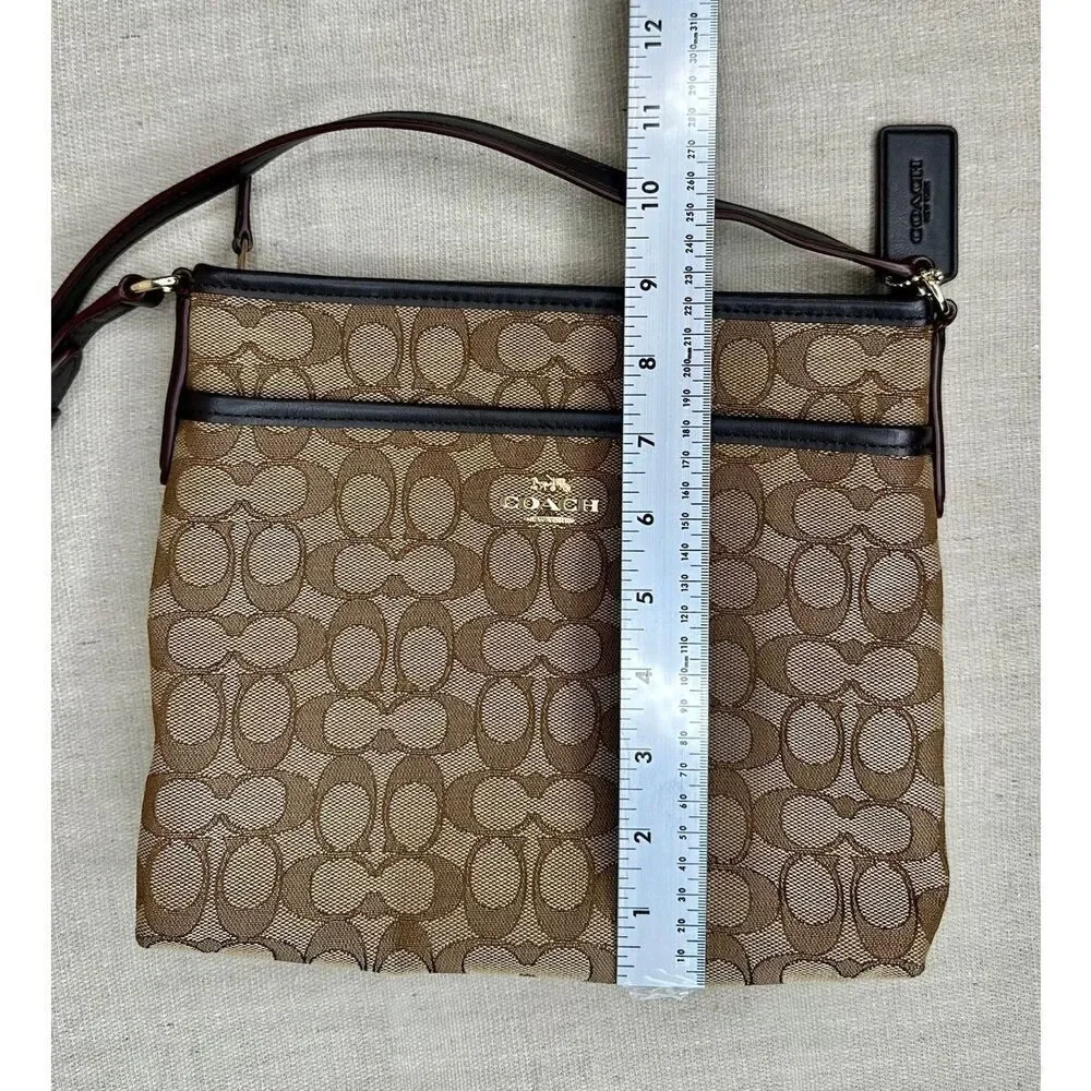 COACH Signature Shoulder Crossbody Bag F29960 Canvas Leather Beige & Dark Brown